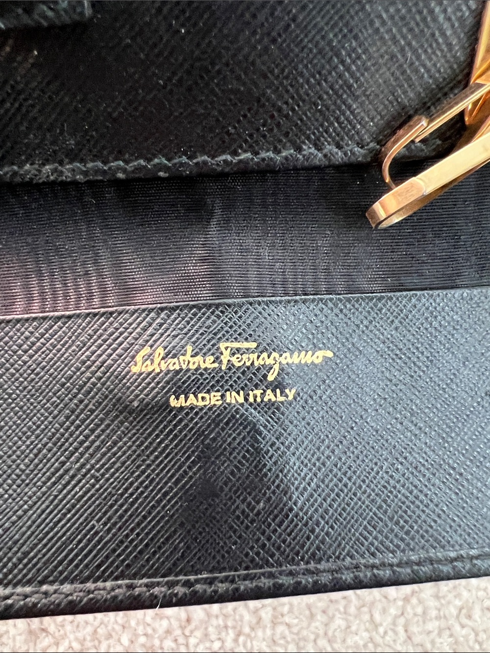 Salvatore Ferragamo Black Leather Key Pouch with Gold Hardware - Picture 2 of 4